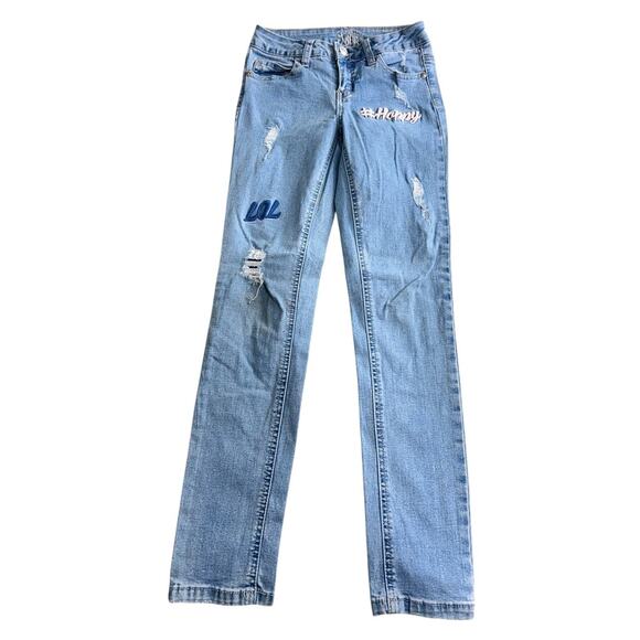 Girl's Justice Light Wash Jeans Sz 10 Slim #Happy LOL Stretch Denim Bottoms - Picture 4 of 6